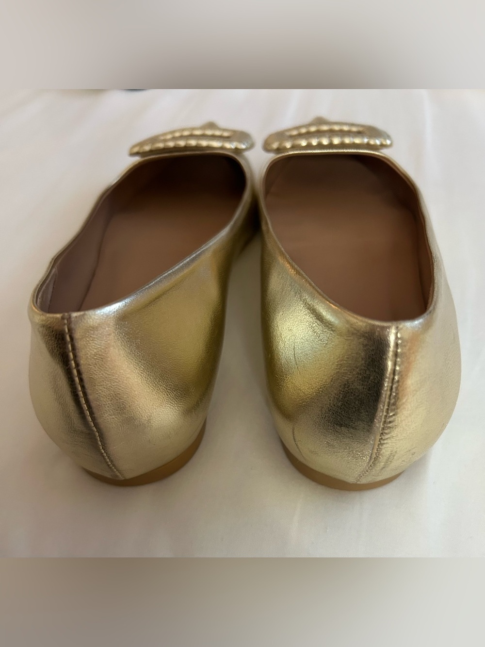 Aquatalia Metallic Gold Pointed-Toe Flats with Decorative Buckle - Picture 4 of 5